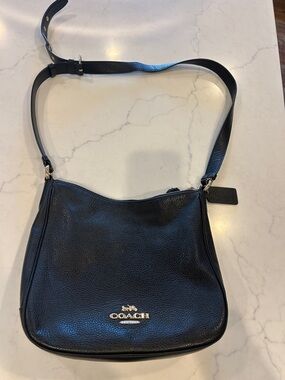 Coach Ellie Black Pebbled Leather Shoulder Bag with Gold Hardware